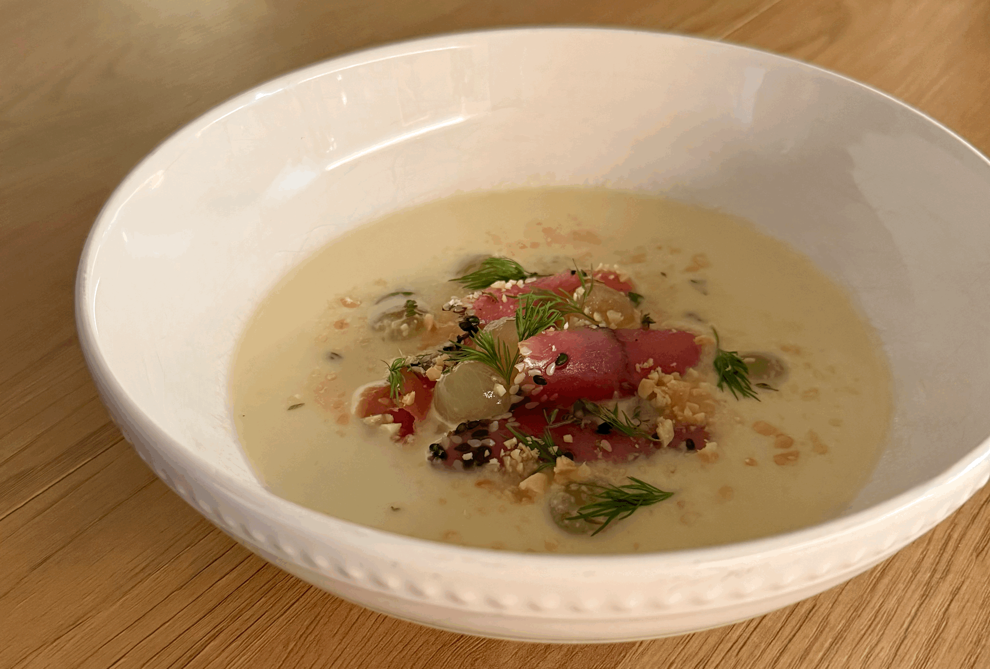 Marcona Almond Ajoblanco, White Grape & Cured Tuna